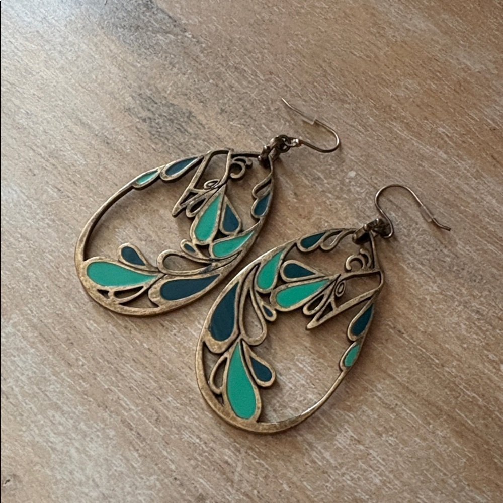 Lucky Brand Turquoise Teardrop Enamel Dangle Earrings - Picture 2 of 3